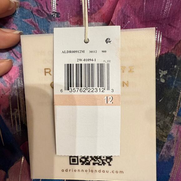 Adrienne Landau Floral Watercolor Draped High Slit Deep V Maxi Gown Sz 12 NWT - Picture 9 of 14